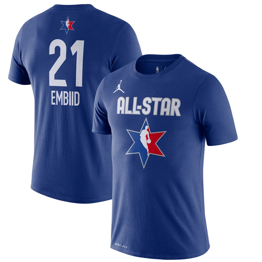 Men Joel Embiid Jordan Brand 2020 NBA AllStar Game Name & Number Player TShirt  Blue->women mlb jersey->Women Jersey